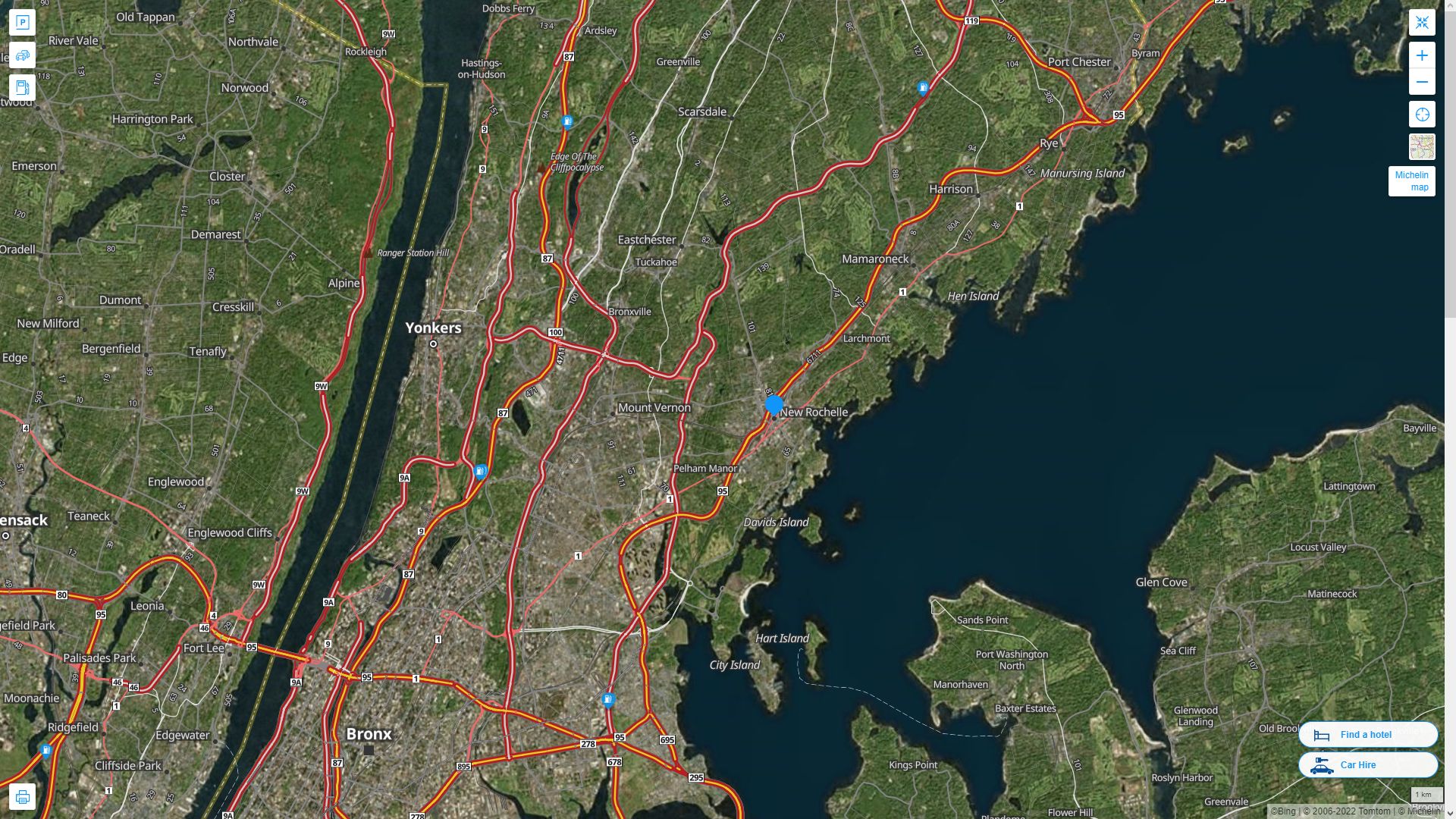 New Rochelle New York Highway and Road Map with Satellite View
